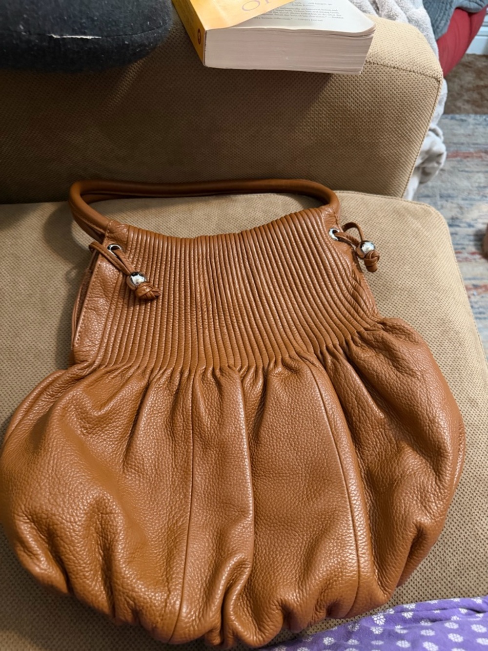 Soft Pleated Tan Hobo Shoulder Bag